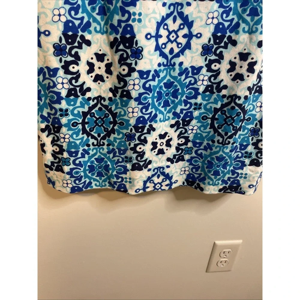 Talbots Blue Tile Print Shift Dress Sleeveless Preppy Coastal Size S